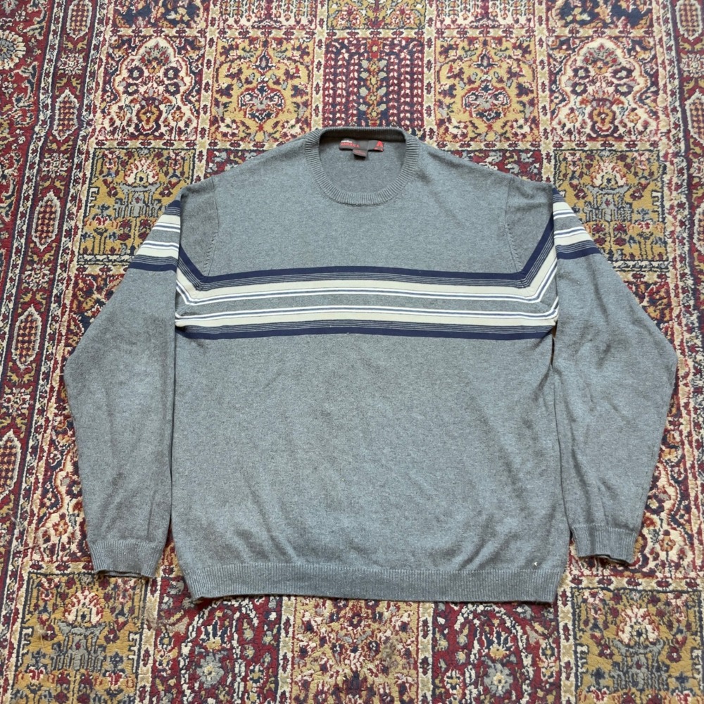 VTG 00s Perry Ellis America Large Gray Wrap Striped Crew Neck Sweater L Surf